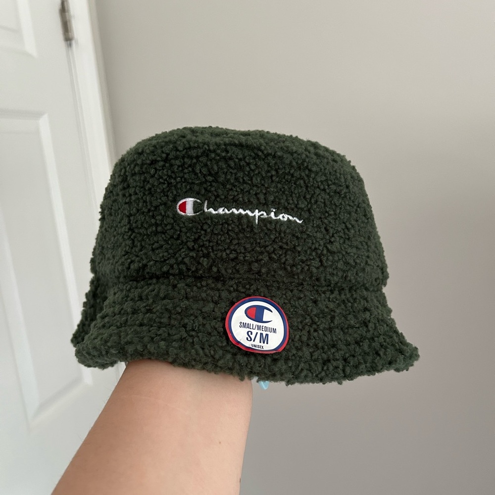 champion green fuzzy hat